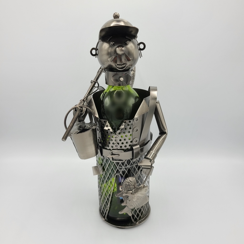 Handcrafted Metal Fisherman Wine Bottle Holder